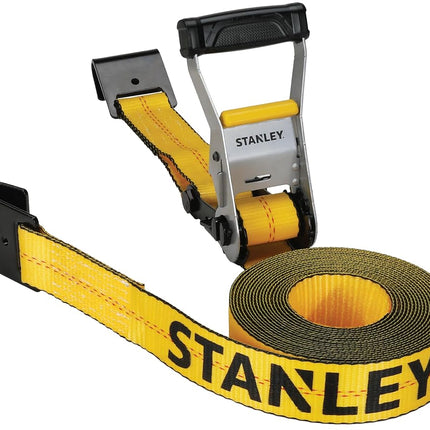 STANLEY S10000F Black/Yellow 2" x 27' Ratchet Strap with Flat Hooks - 3,333 LBS Safe Working Load / 10,000 LBS Break Strength