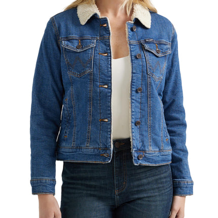 Wrangler Women's Retro Sherpa Lined Jacket, Denim,