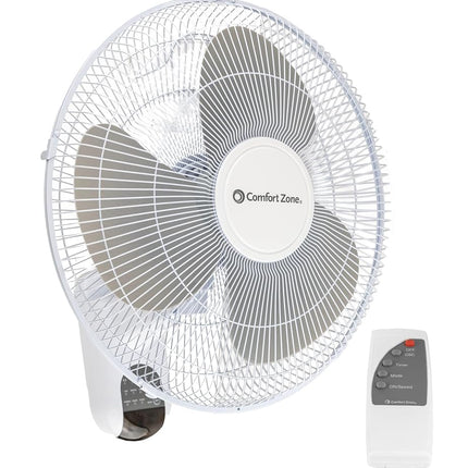 Ventilador de pared Comfort Zone de 16 pulgadas con control remoto, funcionamiento silencioso de 3 velocidades, temporizador, inclinación ajustable – Ideal para dormitorio, hogar, gimnasio y oficina