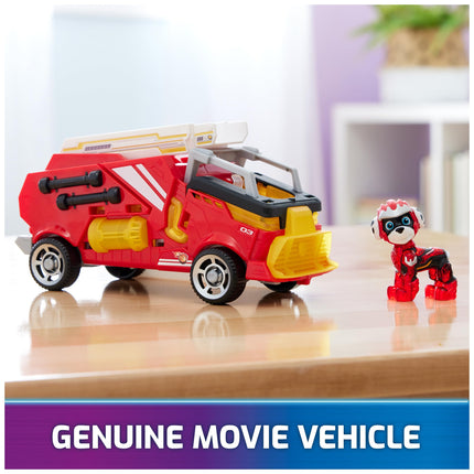 Paw Patrol: La súper película, Camión de bomberos de juguete con figura de acción de Marshall Mighty Pups, luces y sonidos, juguetes para niños y niñas de 3 años en adelante