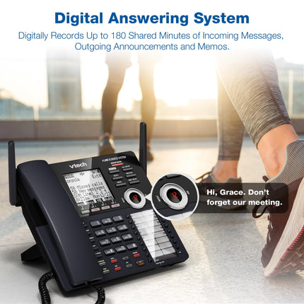 Consola principal VTech AM18447 Sistema telefónico para pequeñas empresas de 4 líneas - Ampliable a 10 estaciones, Contestador automático digital, Operadora automática, Intercomunicador y Música personalizada en espera, Negro