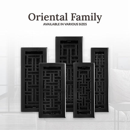 Decor Grates AJH212-BLK Oriental Floor Register, 2x12 Inches, Textured Black