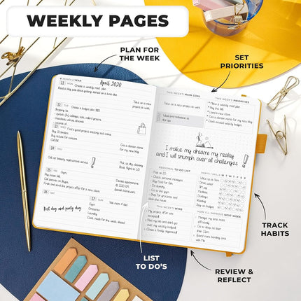 Clever Fox Planner Premium Edition – Undated Luxurious Weekly & Monthly Planner to Increase Productivity and Hit Your Goals – Organizer – Start Anytime, A5, Lasts 1 Year, Amber Yellow (Weekly)