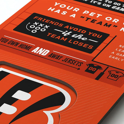 YouTheFan Officially-licensed NFL Cincinnati Bengals 6x19 Top 10 Signs Banner - humorous descriptions - fun sports fan phrases, original design, indoor team wall decor fan gift