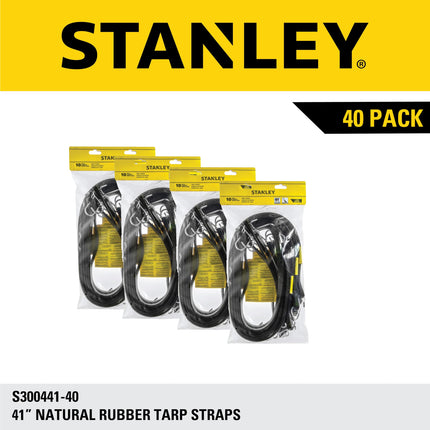 STANLEY S300441 Black 41" Rubber Tarp Bungee Cords for Boating, Camping, Cargo Support, 40 Pack