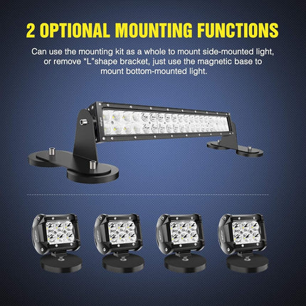 Nilight 2PCS Magnetic Base LED Light Bar Mounting Brackets, Powerful Sucker Holder for Straight Curved Side-Mounted Light Bar Mounting on Hood Roof