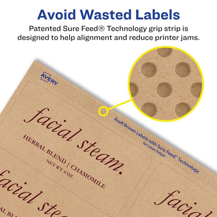 Avery Kraft Brown Rectangle Labels with Sure Feed, 1.5" x 3.75", 1,000 Kraft Brown Labels, Print-to-The-Edge, Laser/Inkjet Printable Labels