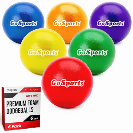 GoSports 6 Inch Soft Skin Foam Playground Dodgeballs - 6 Pack Set for Kids - Multicolor