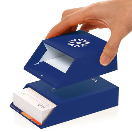 Notsu Centre Rise to Do List Card Planner Box Stand Set | 50 Foldable to-Do Vertical Notecards 3x5, Productivity Index Card Organizer Tab Dividers, Desk Card Holder Stand (Blue)