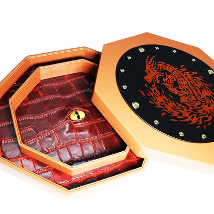 Fantasydice 12" Fire Dragon Eye Dice Tray with Lid – Extra Large Octagon with Mesmerizing Eye Design, Dice Staging Area – Holds 7 Full Dice Sets for Epic RPGs like D&D, Call of Cthulhu, and Shadowrun!