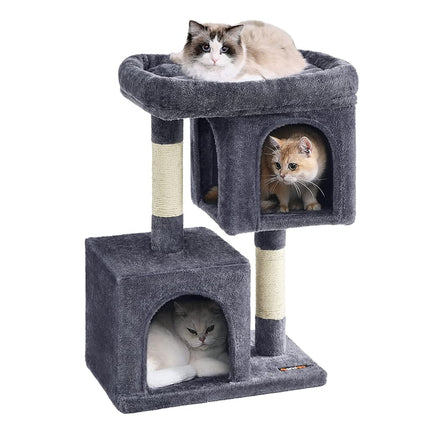 Feandrea Cat Tree Tower, 74 cm, M, Condo for Medium Cats up to 11 lb, Large Perch, 2 Caves, Scratching Post, Smoky Gray UPCT612G01