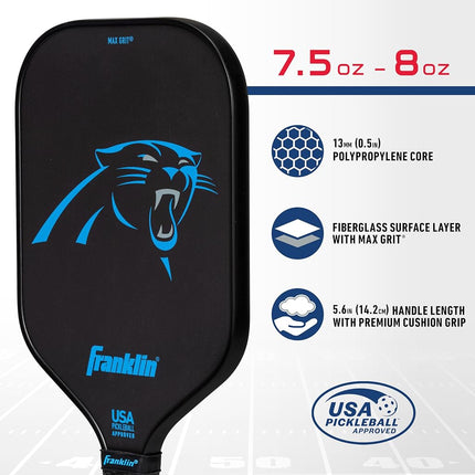 Franklin Sports NFL Carolina Panthers Pickleball Paddle - Official NFL Team Pickleball Paddles - USAP (USAPA) Approved Premium Quality Pickleball Paddles - Authentic Team Logos + Colors
