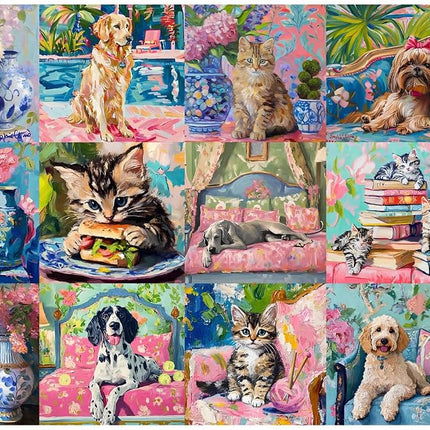 Buffalo Games - Bonjour - Sophie Clima - Cats and Dogs Collage - 1000 Piece Jigsaw Puzzle for Adults - Challenging Puzzle Perfect for Game Nights
