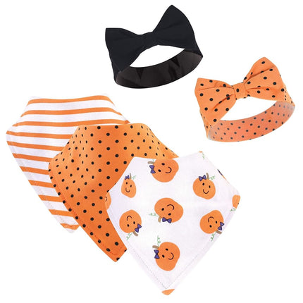 Hudson Baby Juego de babero y diadema o gorros de algodón unisex para bebé, calabaza de niña, talla única