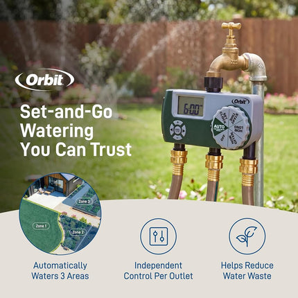 ORBIT 3-Outlet Hose Watering Timer, Green