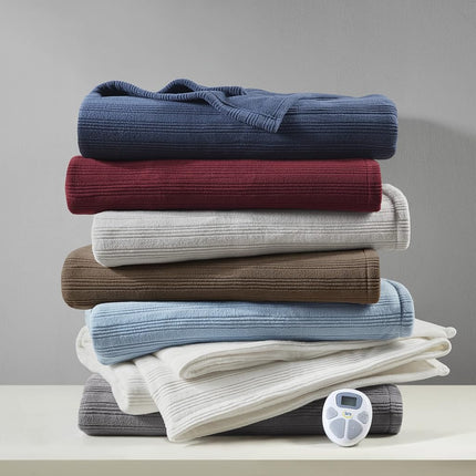Serta Travis Fleece Ultra Soft Tri-Rib Textured Electric Bed Blanket, Cozy and Snuggly Cover Fast Heating for Cold Weather, Auto Shut Off, Multi Heat Setting Controller, Twin, Cream