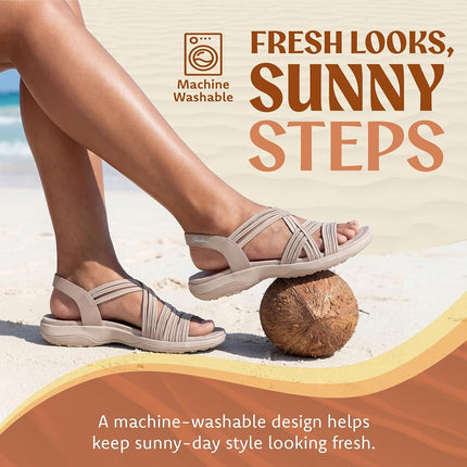 Skechers Women's Reggae Slim-Simply Stretch Sport Sandal, Natural Grey, 6 UK