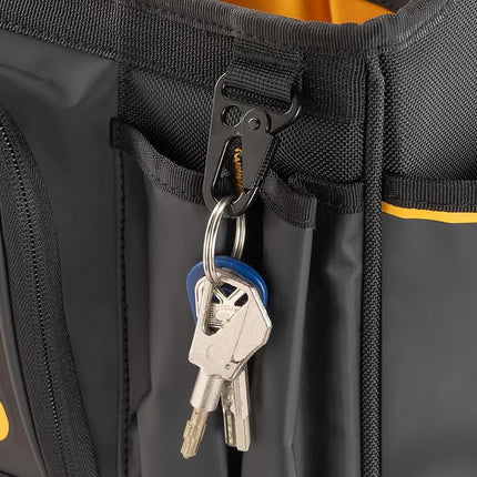 DEWALT DWST60106-1 Tool Tote – 36 pockets, IP54 water-resistant, 1680D fabric, waterproof base, ergonomic handles and a padded shoulder strap make it easy to carry.