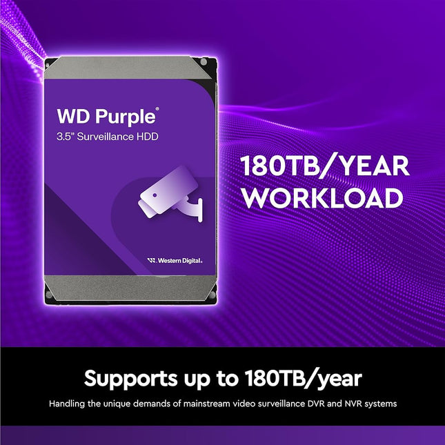 Western Digital WD Purple 8TB Surveillance 3.5" Internal Hard Drive, AllFrame Technology, SATA 6 Gbit/s, 180TB/yr, 128MB Cache