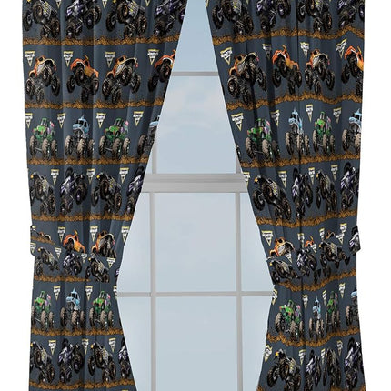 Monster Jam Tracks Rideaux 160 cm – Magnifique décoration de chambre et installation facile, parure de lit – Rideaux avec 2 embrasses, lot de 4 pièces (produit officiel Monster Jam)