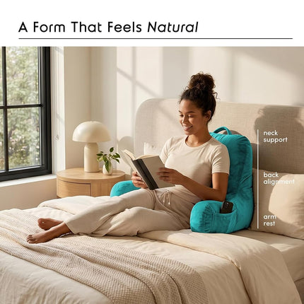 Nestl Reading Pillow for Bed, Back Pillow for Sitting Up in Bed, Teal