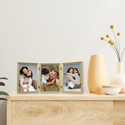 Lawrence Frames Bead Border Design, 5x7 Triple, Satin Gold