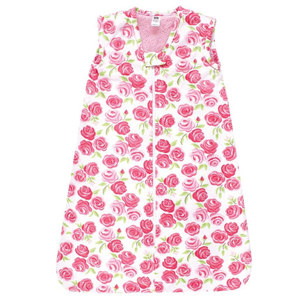 Hudson Baby Unisex Baby Plush Faux Fur Sleeping Bag, Wearable Blanket, Pink Roses Sleeveless, 12-18 Months
