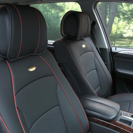 FH Group Automotive Seat Cushions Black Red Trim Universal Fit Ultra Comfort Leatherette Front Set fits most Cars, SUVs, and Trucks, Airbag Compatible PU205BLACKREDTRIM102