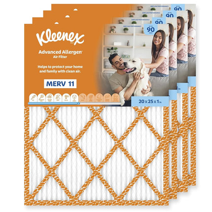 Kleenex Advanced Allergen Air Filter 20x25x1 Inches - 11 MERV RATING (4-Pack)