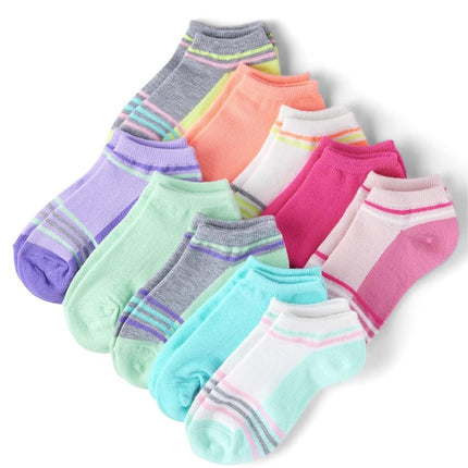 Calcetines tobilleros de The Children's Place para niñas, paquete de 10 unidades con bloques de color, de 11 a 13 años