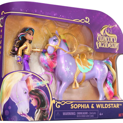 Unicorn Academy, Sophia & Wildstar Set with 2 Riding Accessories and Hair Styling Tool, Dolls and Unicorn Toys for Girls Aged 4 and up