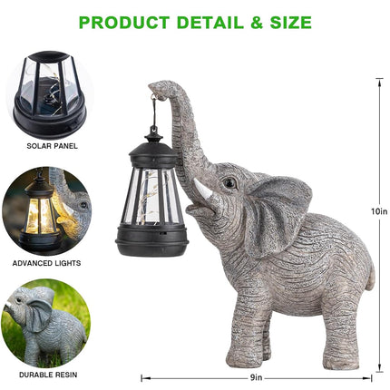 Solar Garden Statue Lights Elephants Figurine with Solar Lantern, Outdoor Yard Decorations for Patio Porch Home, Christmas Elephant Gifts for Women - Unique Housewarming Gifts