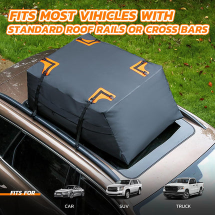 DNA MOTORING PVC Heavy Duty Water Proof Car Roof Bag with Electrically Welded Seam, 4 Reinforced Fix Starps, Universal Fit Compatible with All Vehicle with Roof Rails or Cross Bars, TOOLS-00422