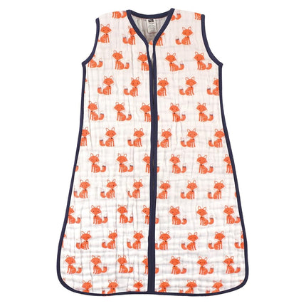 Hudson Baby Unisex Baby Muslin Cotton Sleeveless Wearable Sleeping Bag, Sack, Blanket, Foxes, 12-18 Months