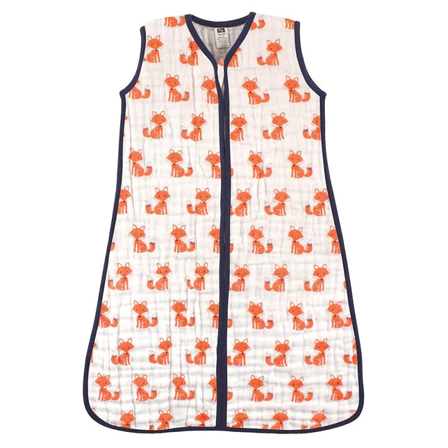 Hudson Baby Unisex Baby Muslin Cotton Sleeveless Wearable Sleeping Bag, Sack, Blanket, Foxes, 12-18 Months