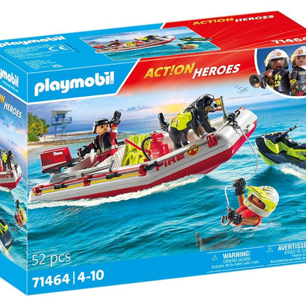 Playmobil 71464 Action Heroes: Fireboat with Aqua Scooter, exciting water rescue, including diving goggles and fins, fun imaginative role-play, realistic play sets suitable for children ages 4+