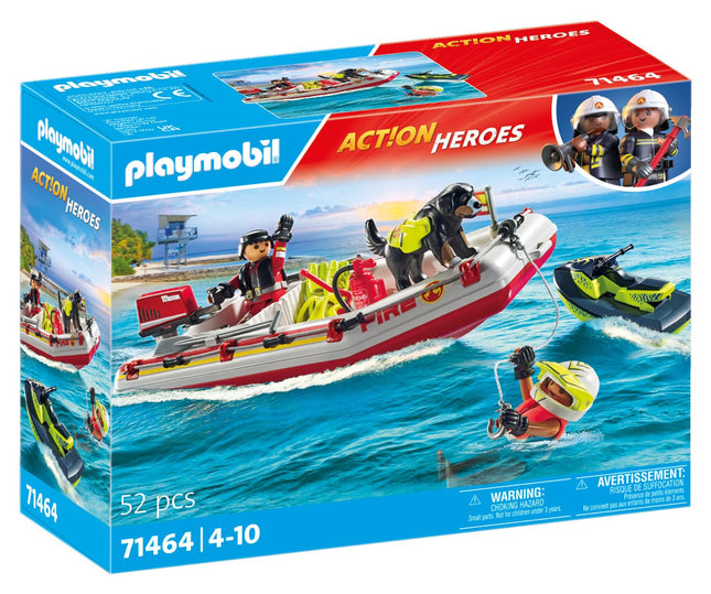 Playmobil 71464 Action Heroes: Fireboat with Aqua Scooter, exciting water rescue, including diving goggles and fins, fun imaginative role-play, realistic play sets suitable for children ages 4+