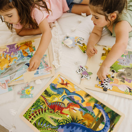 Paquete de rompecabezas Melissa & Doug (dinosaurios, safari y océano) - Rompecabezas de animales, rompecabezas de madera para niños de 3 años en adelante