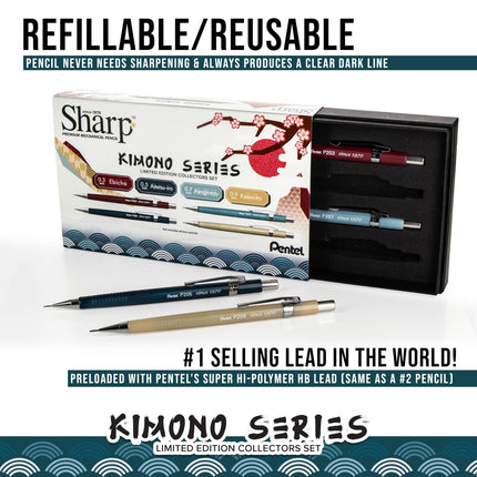 Pentel Sharp Mechanical Pencil, Limited Edition Kimono Colors Box Set, 0.3mm, 0.5mm, 0.7mm, 0.9mm Point Sizes Included, (P200JPBXSET)