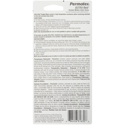 Permatex 81630 Ultra Red High Temperature Gasket Maker, 3 oz