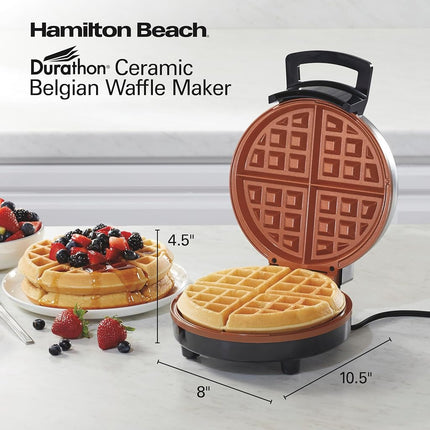Gaufrier belge Hamilton Beach avec plaques en céramique de cuivre antiadhésives, contrôle du brunissement, voyants lumineux, acier inoxydable (26081)