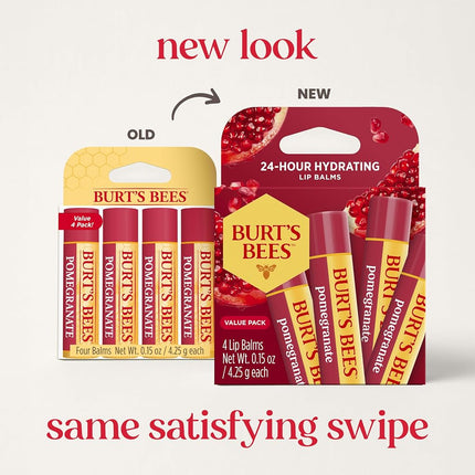 Burt's Bees 100% Natural Lip Balm, Pomegranate, 0.15 Ounce, 4 Count. by Burt's Bees
