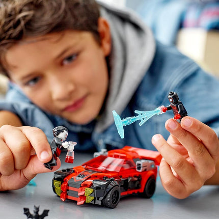 LEGO 76244 Marvel Miles Morales vs. Morbius, Spider-Man Building Toy for Boys and Girls with Race Car and Minifigures, Adventures in the Spiderverse Set