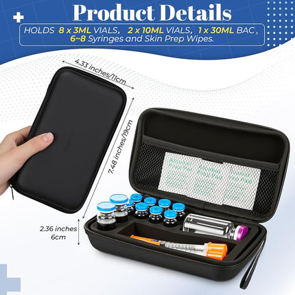 Qunclay Peptide Vial Case for Fridge 8x3 ml + 2x10 ml + 1x30ml Bac Water for Peptides Travel Case, Glp1, 3ml Vial Storage, Insulin Fridge Holder Storage Cases, Room for Syringes and Skin Prep Wipes