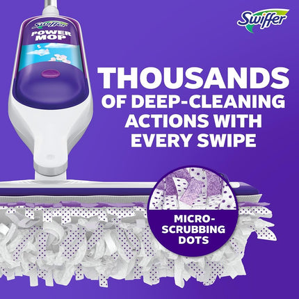 Swiffer PowerMop Kit de trapeador multisuperficie para limpieza de pisos, aroma fresco, el kit de trapeador incluye PowerMop, 2 repuestos de almohadillas para trapear, 1 solución de limpieza de pisos con aroma fresco y 2 baterías