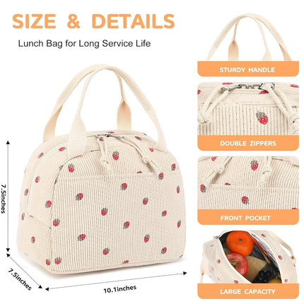 Bluboon Lunch Bag for Women Men Cute Corduroy Lunch Tote Bags Reusable Insulated Lunch Box Large Capacity Reusable Insulated Cooler for Work Picnic or Travel