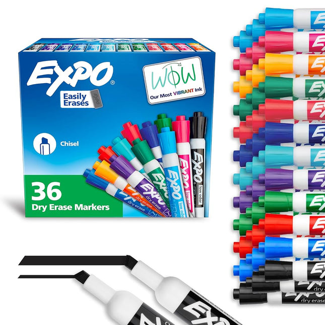 Expo Low-Odor Dry Erase Markers, Chisel Tip, Assorted Colors, 36 Count