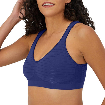 Bali Women's Wireless, Comfort Revolution Seamless Bra, ComfortFlex Fit, Moisture-Wicking, in the Navy Stripe, 3X-Large