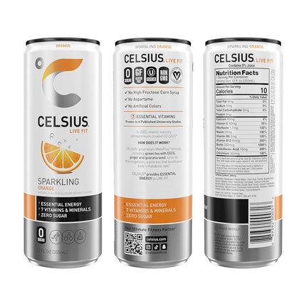 Boisson Énergisante Fonctionnelle CELSIUS Orange Pétillante, 355 ml (Lot de 12)