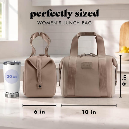 Bolsa de almuerzo de neopreno Fit & Fresh para mujer, bolsa de almuerzo aislada para mujer para el trabajo, lonchera grande resistente a desgarros y manchas para mujer con recipientes y hielo, bolsa de almuerzo Remi lavable a máquina, Taupe
